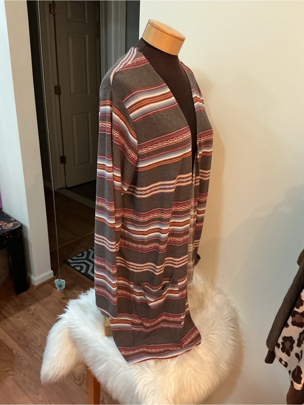 Wallflower 2X Open Front Striped Cardigan Duster Boho Lightweight Pocket Sweater - Picture 3 of 14